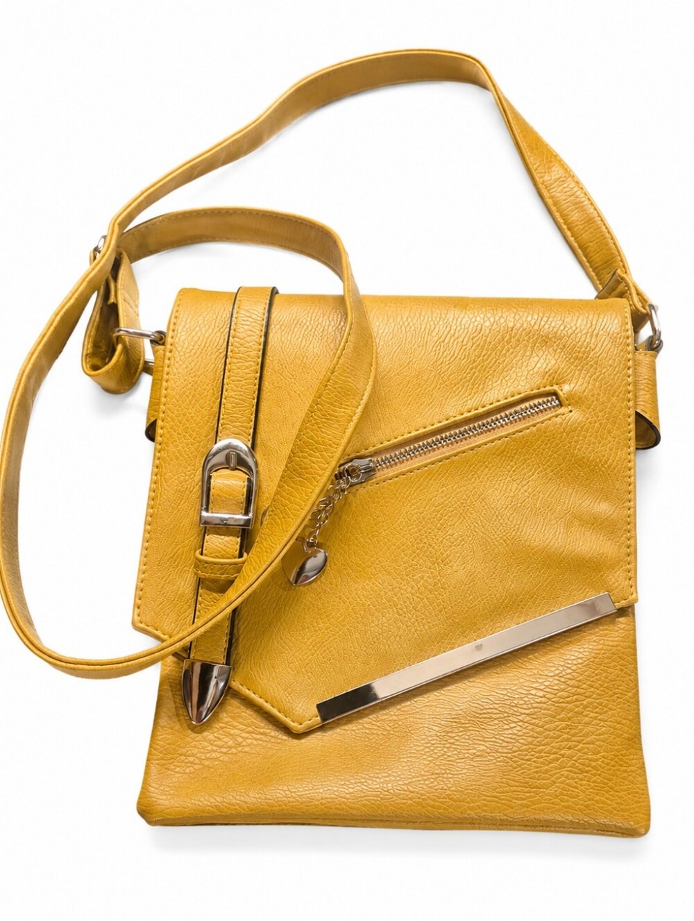 MIA K COLLECTIONS Mustard Color Pebbled Leather Crossbody Bag.